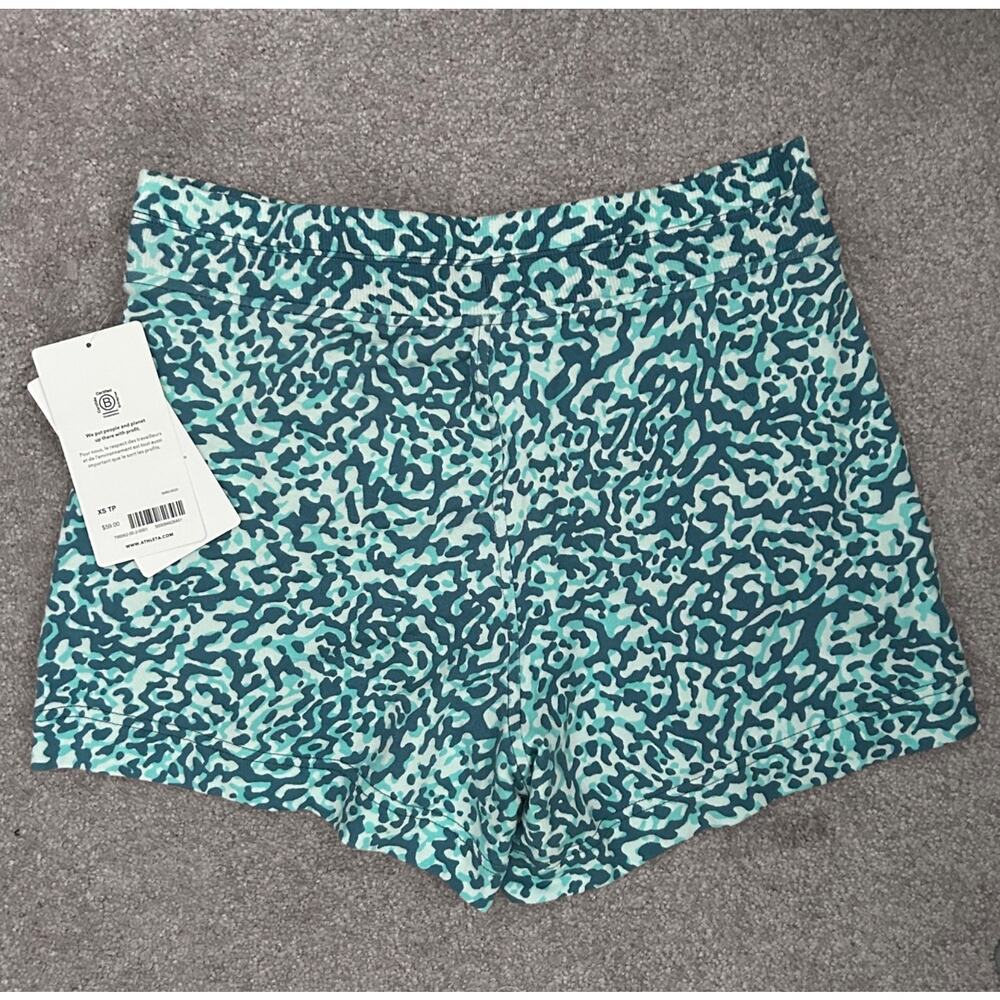 NWT! Athleta Balance 4" Shorties Shorts w/ Teal Leopard Print & Drawstring, XS - Picture 3 of 4